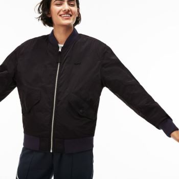 Lacoste LIVE Reversible Nylon And Fleece Bomber Jacket - Bunda Pánské Černé / Blankyt | CZ-4R4nxW